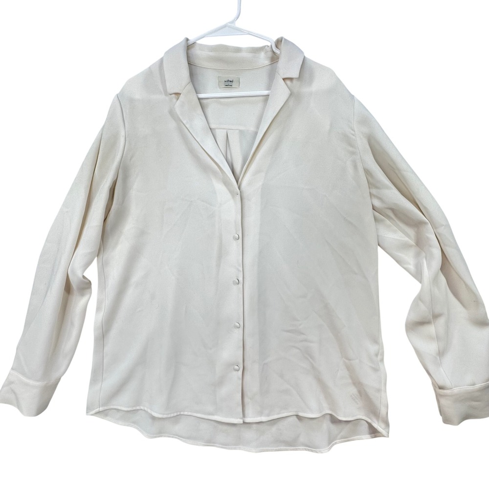 Wilfred Button Up Blouse Women Large Off White Notch Lapel Minimalist Office